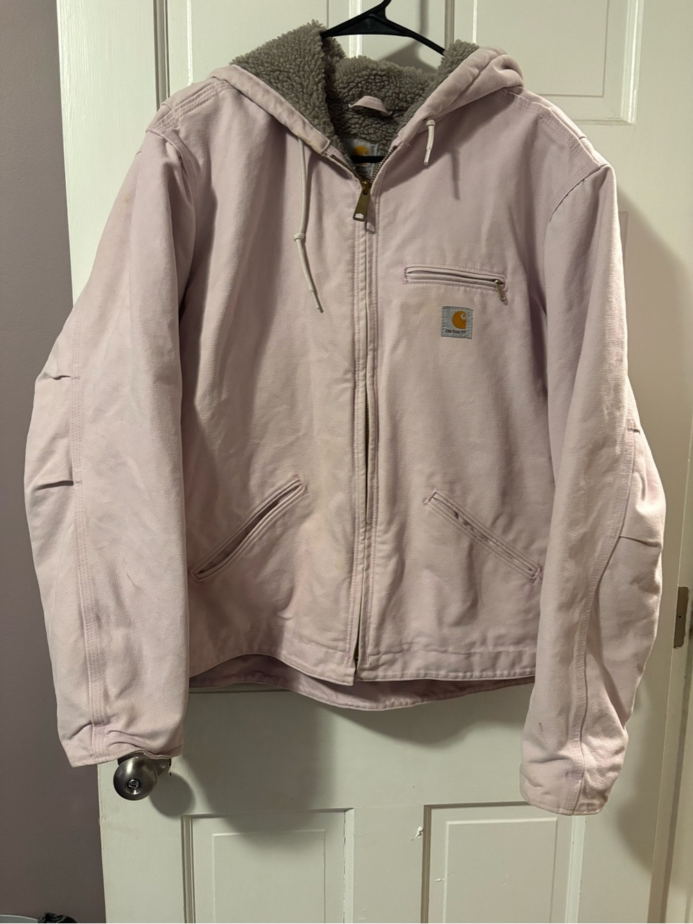 Carhartt Light Pink Sherpa Lined Jacket with Gold Logo